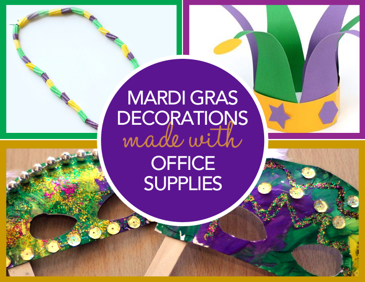 Mardi Gras Decorations Made With Office Supplies